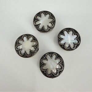Silver Tone Faux Mother of Pearl Concho Button Covers Set 4 Cowboy Rodeo Western